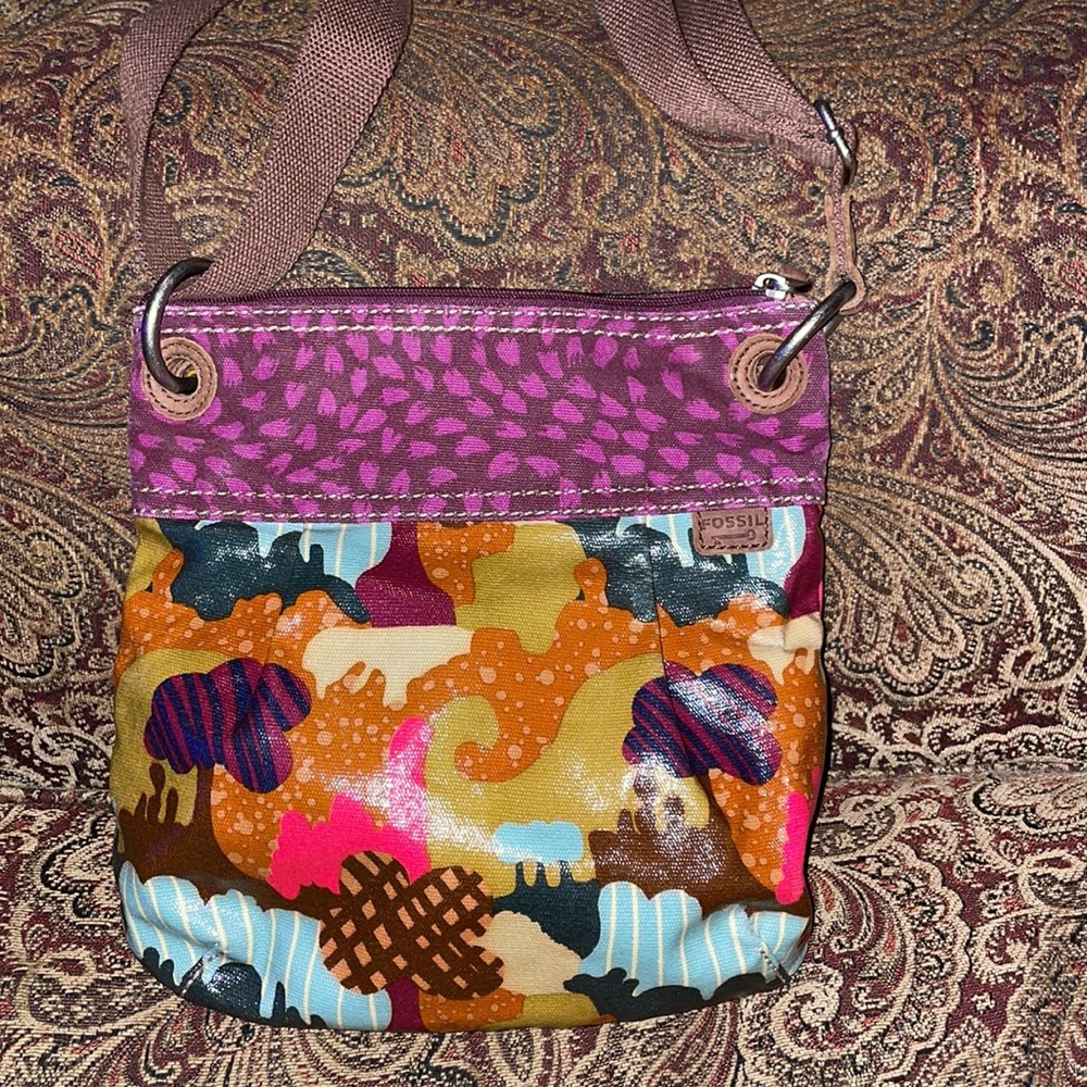 Fossil Key Per Coated Canvas Print Crossbody Shou… - image 2